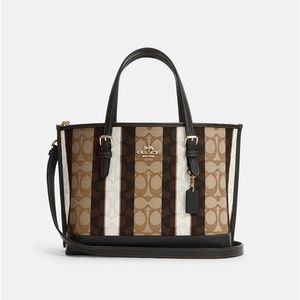 Mollie 25 Tote in Signature Jacquard with Stripes in Gold/Khaki Black/Multi